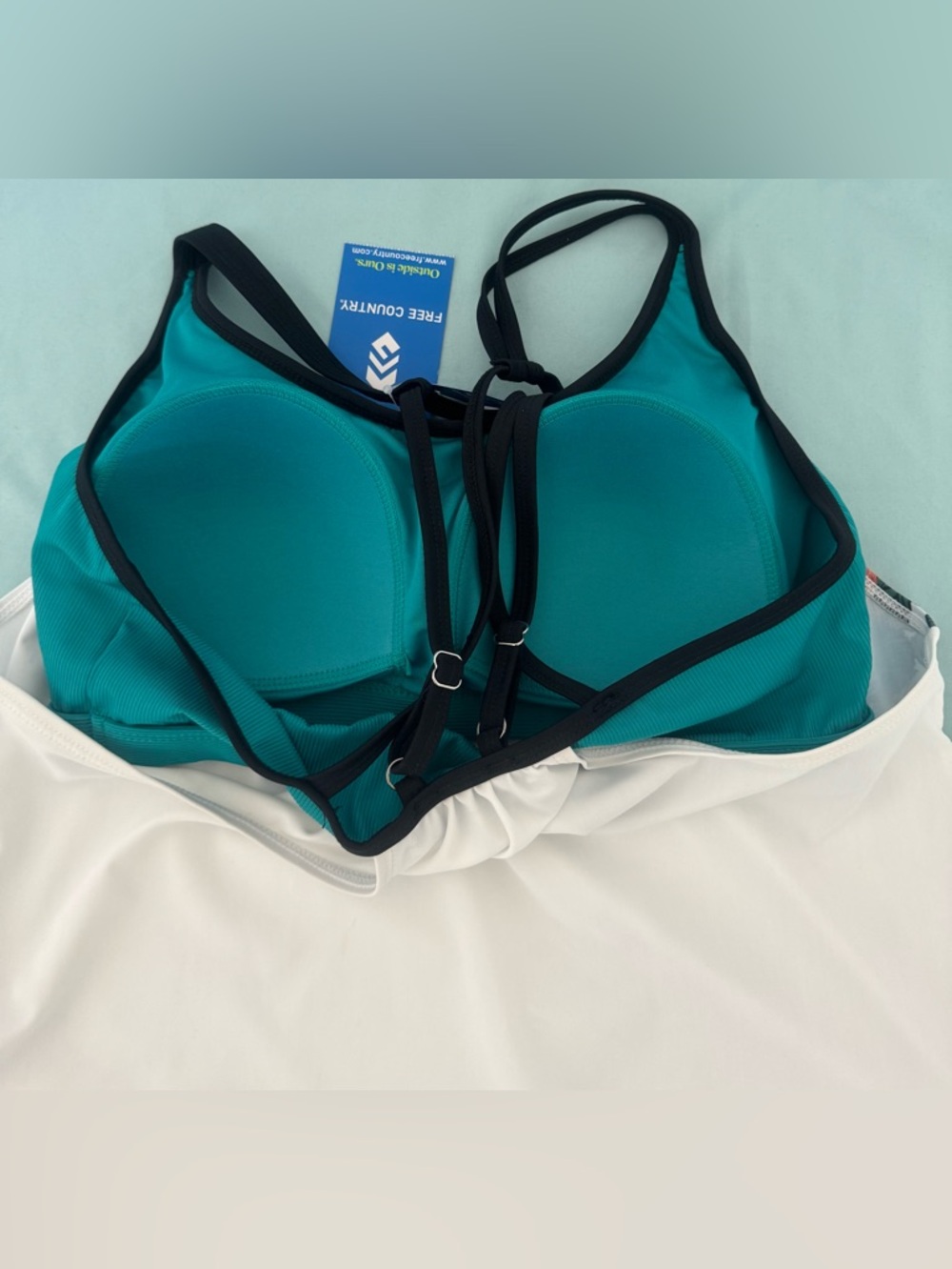 Free Country Women’s Side-Tie Tankini Swimsuit Top With Macrame Floral - Picture 6 of 10